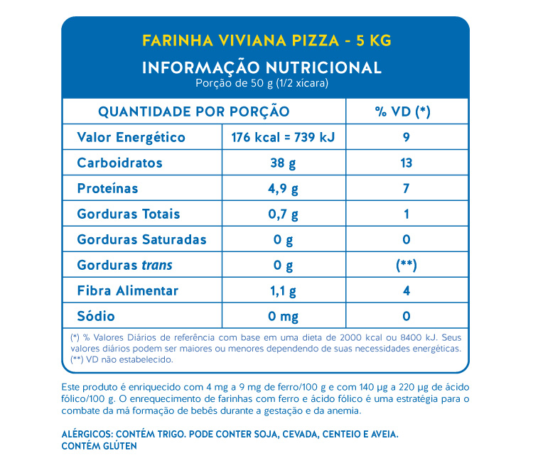 Farinha para pizza - tabela nutricional - Viviana Alimentos